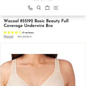 NWT Wacoal Basic Beauty Full Coverage Underwire Bra - Color: Sand. Size 34D.